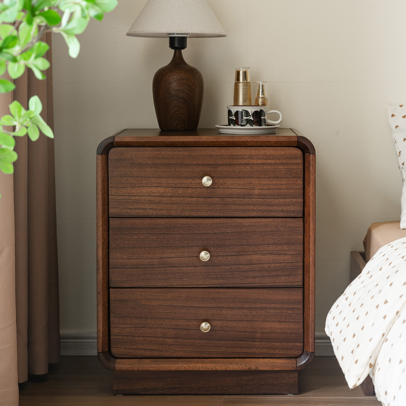 Cocoa Stylish Drawer Storage Nightstand with Walnut Countertop
