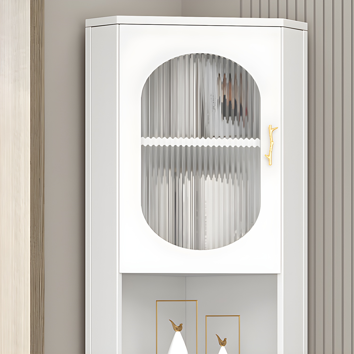 Gold Corner Modern Accent Cabinet with Glass Doors and Exterior Shelving - image 7