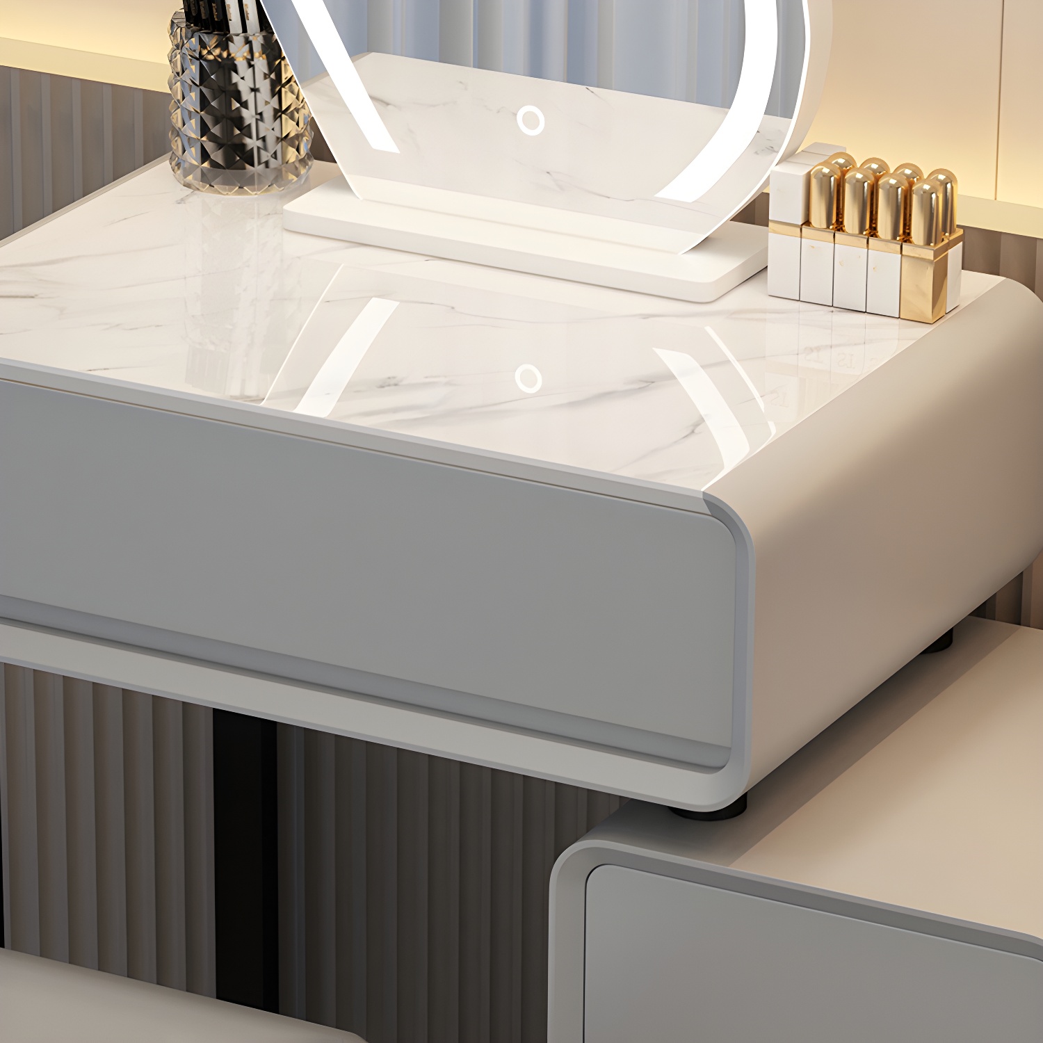 Modern Gray Makeup Vanity with Mirror & Drawers & Seat Included - image 11