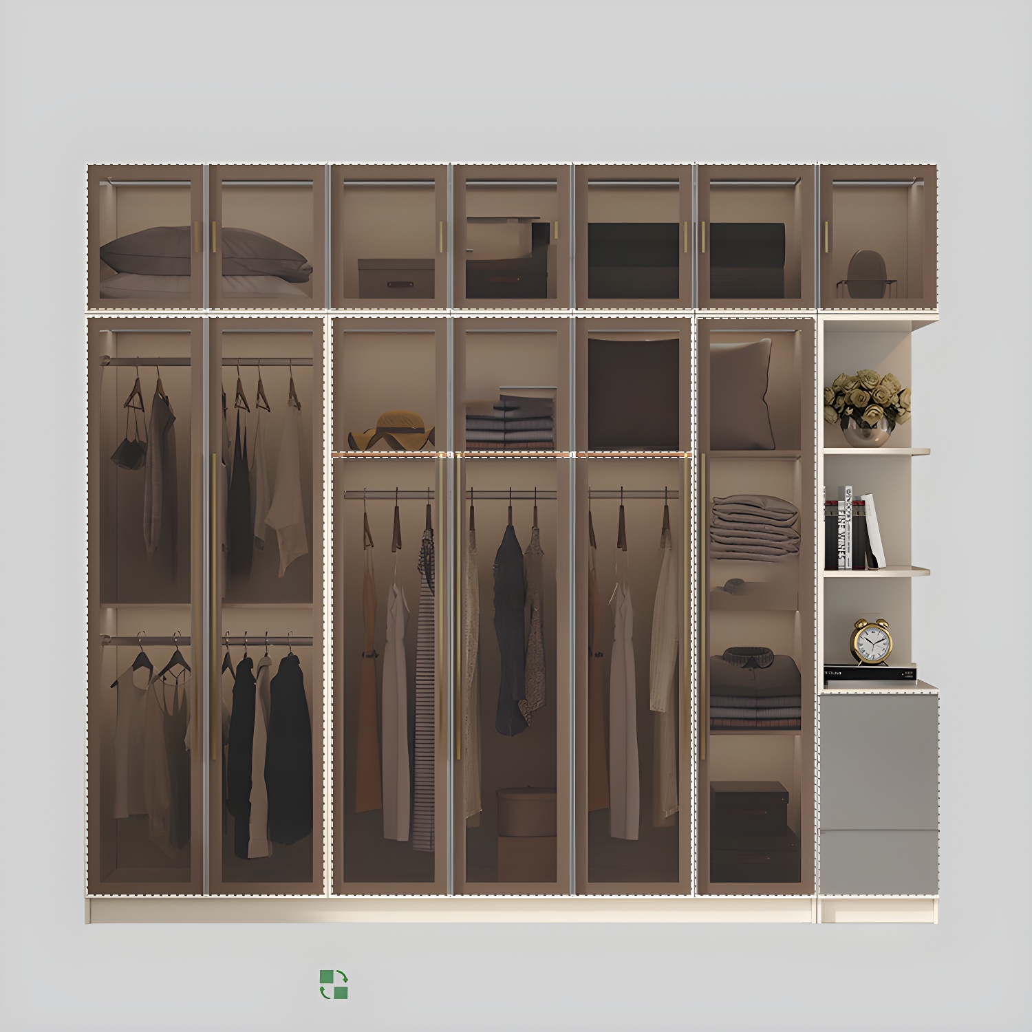 Glass and Wood Wardrobe Cabinet with Shelves Modern Wardrobe Closet - image 9