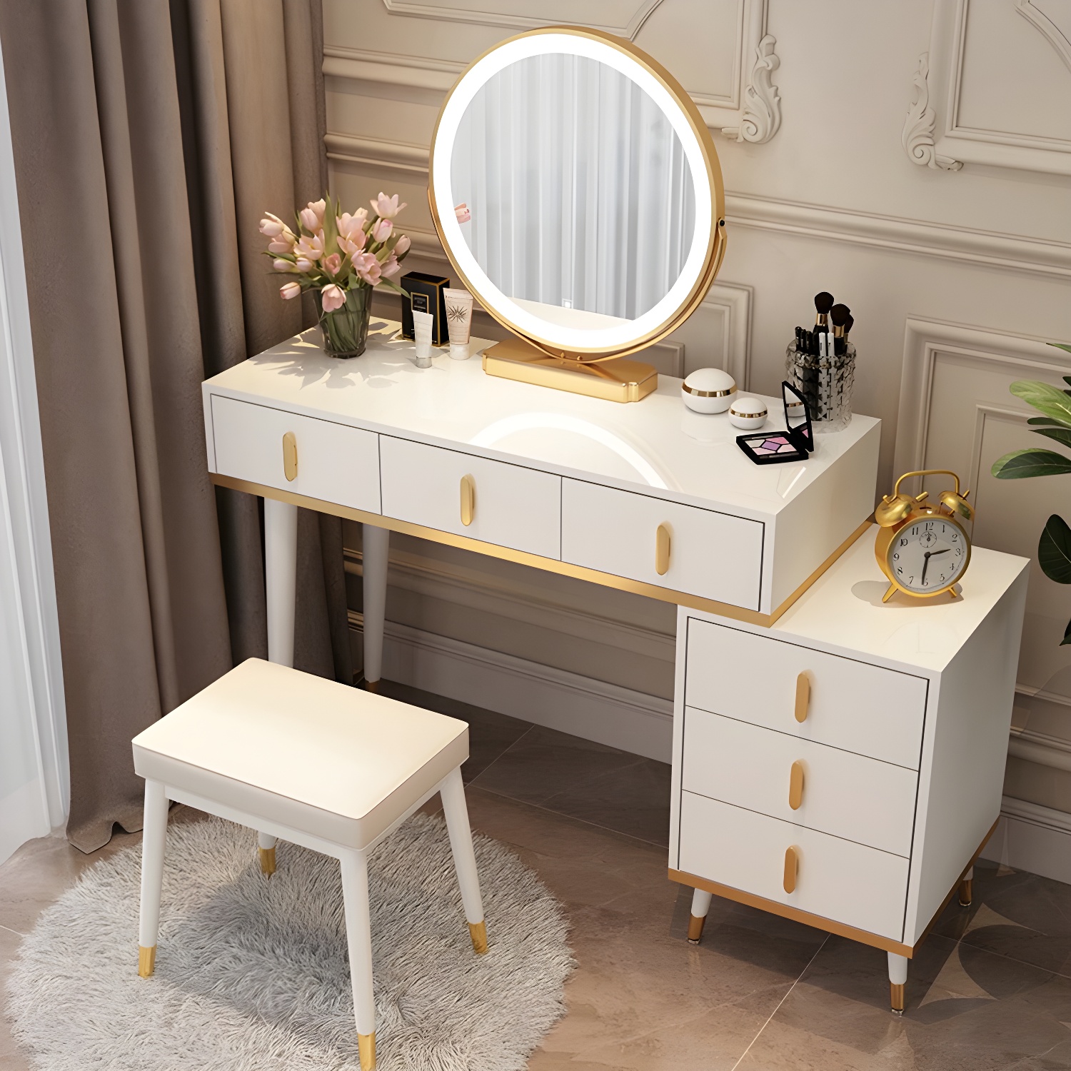 Contemporary Make-up Vanity with Wooden Top and Drawers for Bedroom - image 5