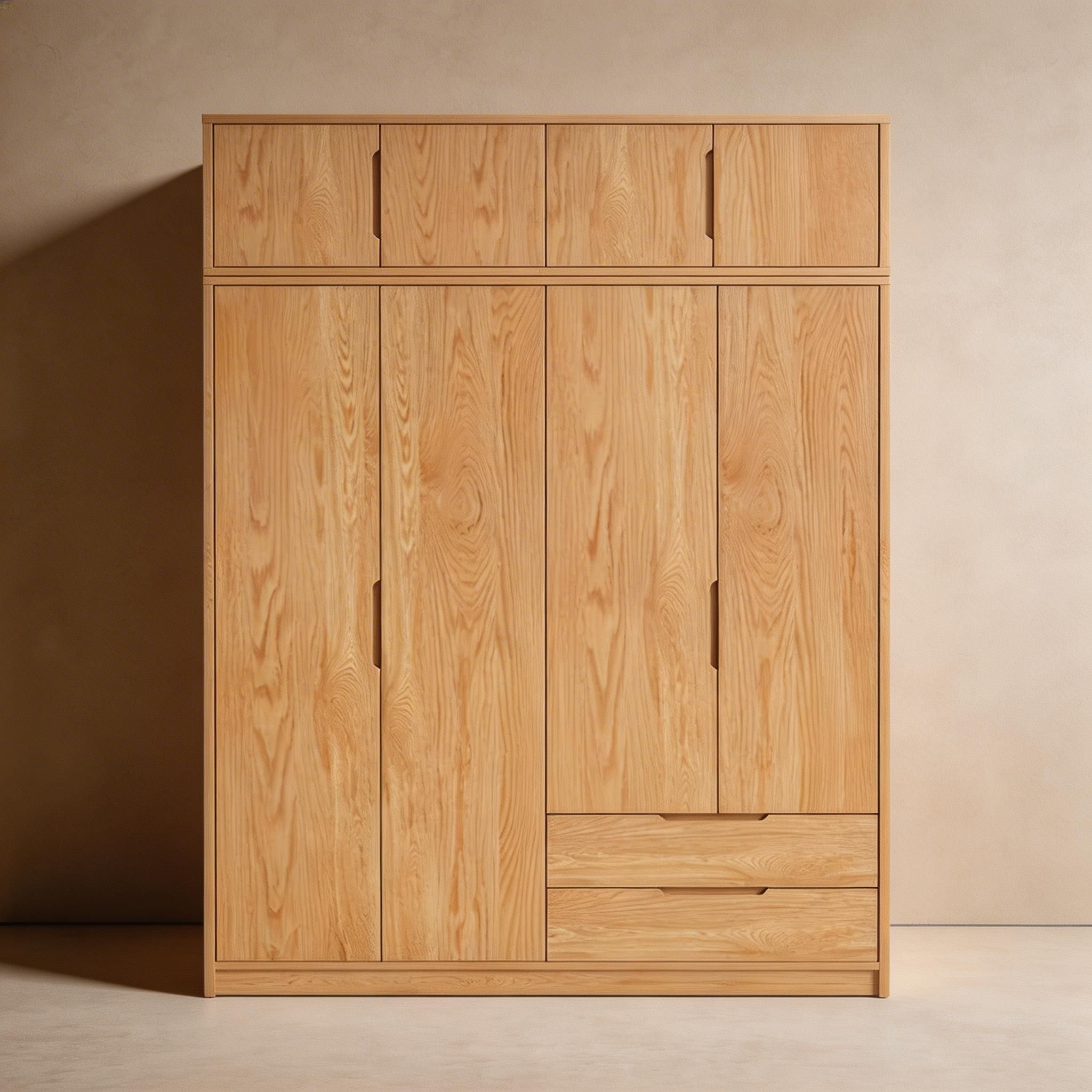 Modern Natural Wood Wardrobe Armoire with Sliding Doors, Drawers, and Shelves - image 65