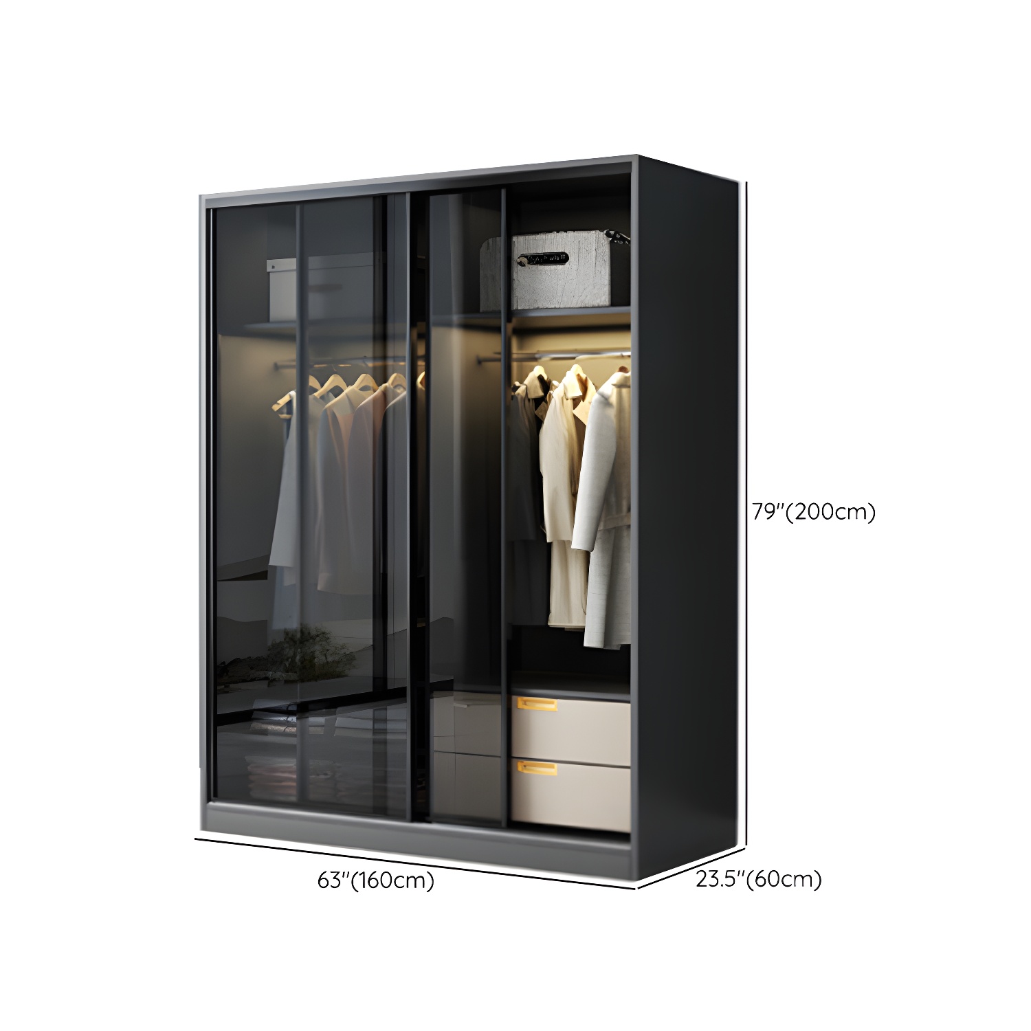 Contemporary Wood and Tempered Glass Wardrobe Freestanding Wardrobe Armoire without Light - image 13