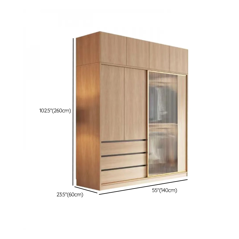 Natural Finish Art Deco Timber Wardrobe Armoire with Soft Close Drawer, Soft Close Door, Interior Shelves, and Clothing Rod - image 17