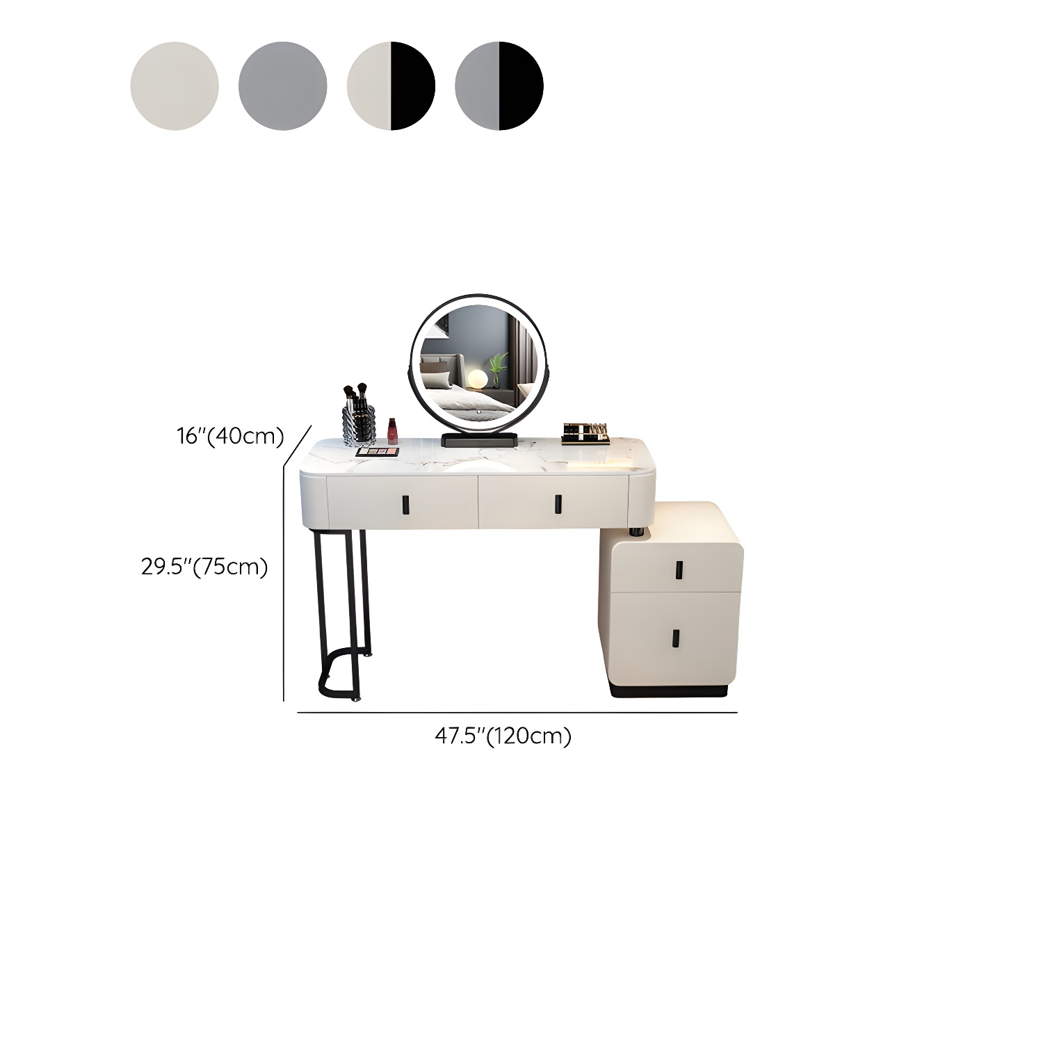 Modern Stone Top Makeup Vanity Desk with Solid Wood Storage Drawers - image 21