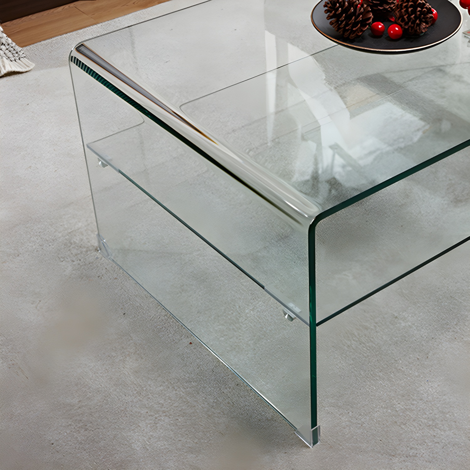 15.7"H Modern Sled Base White/black Glass Square Coffee Table with Shelf - image 9