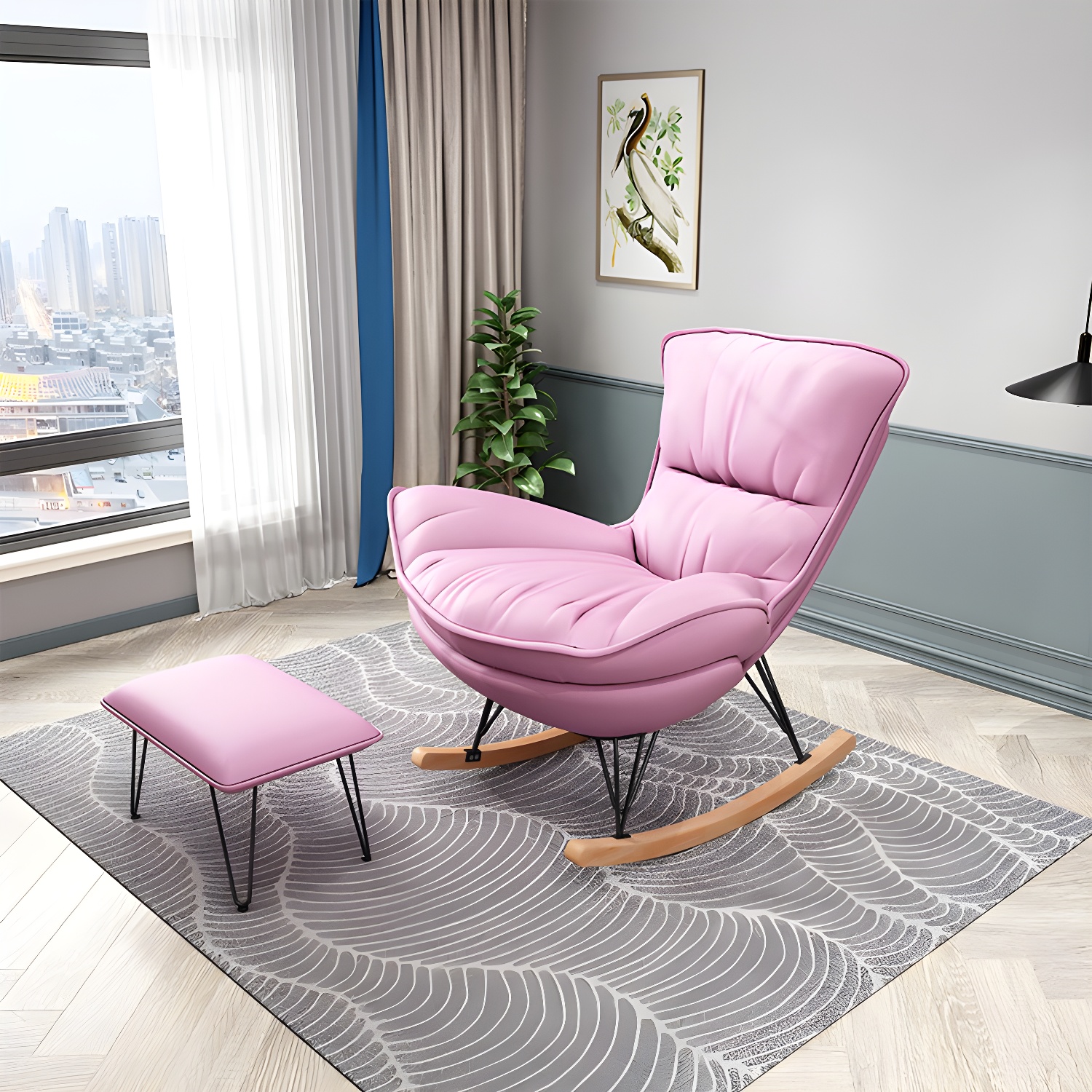 Modern Glider Chair Pure Color Metal Dark Legs Rocking Chair with Ottoman - image 8