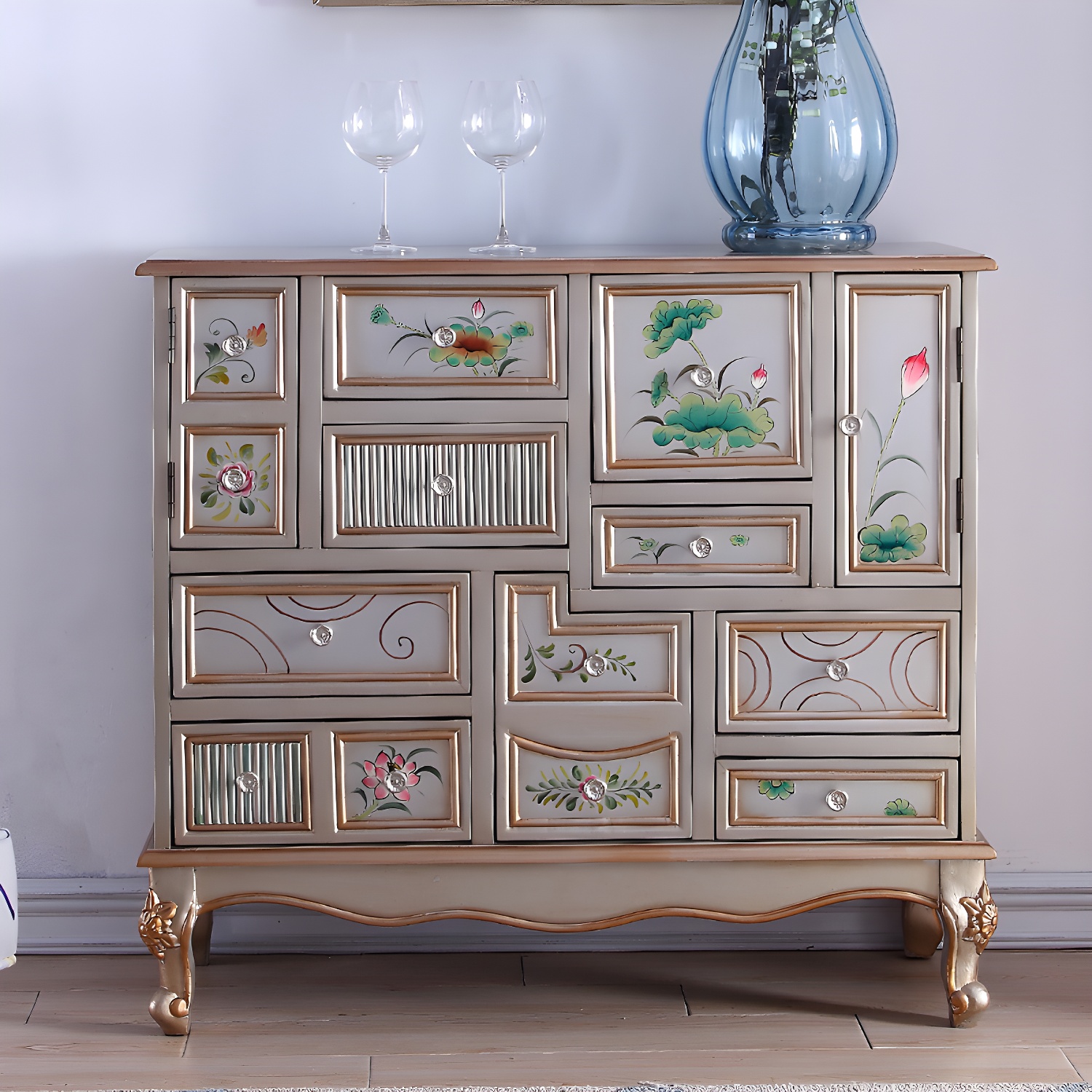 Industrial Painted Accent Cabinet with Drawers Solid Wood Chest - image 10