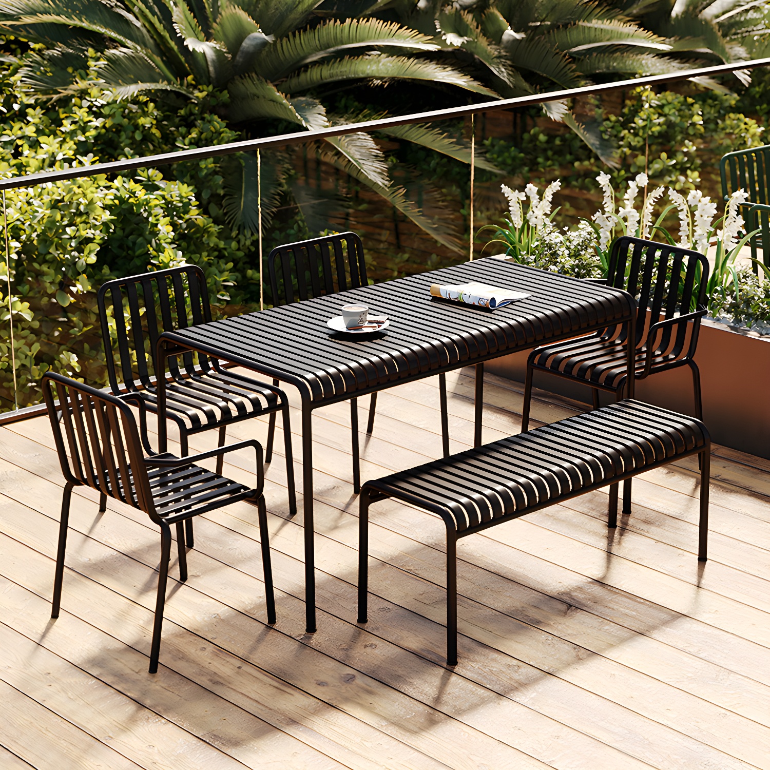 Contemporary Metal Patio Dining Side Chair Slat Back Side Chair - image 11