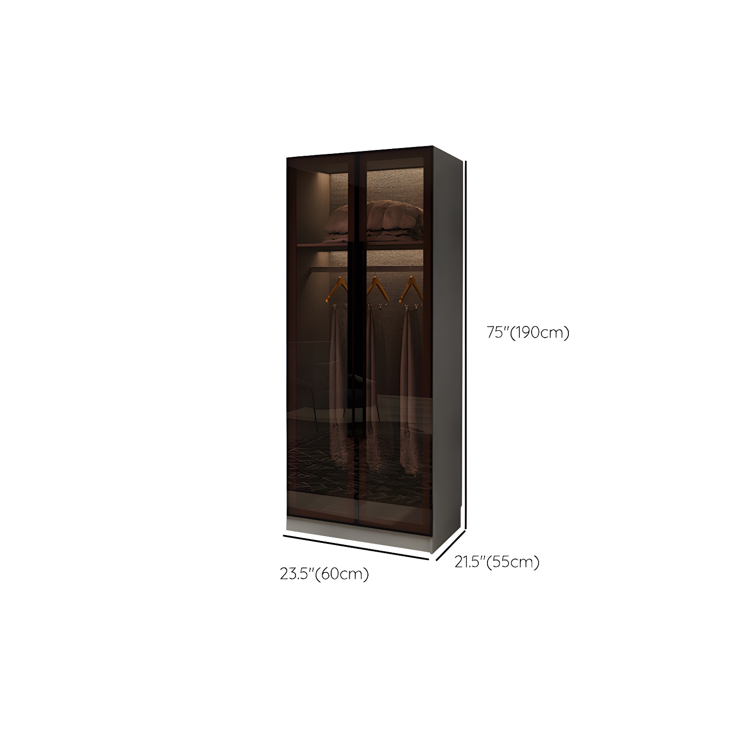Modern Glass Hinged Doors Wardrobe Armoire Wood Frame Wardrobe with Shelves without Light - image 11