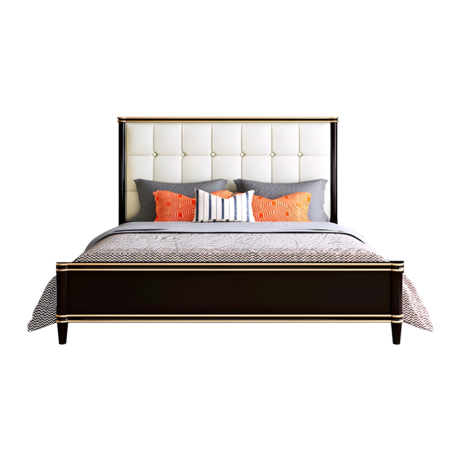 Modern Standard Bed with Tufted Upholstered Headboard and Soild Wood Legs - image 7