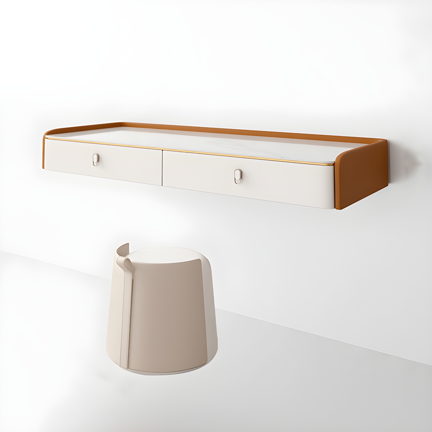 Glam Style Off-white Slate Countertop Wall Mounted with 1/2 Drawer Dresser - image 4