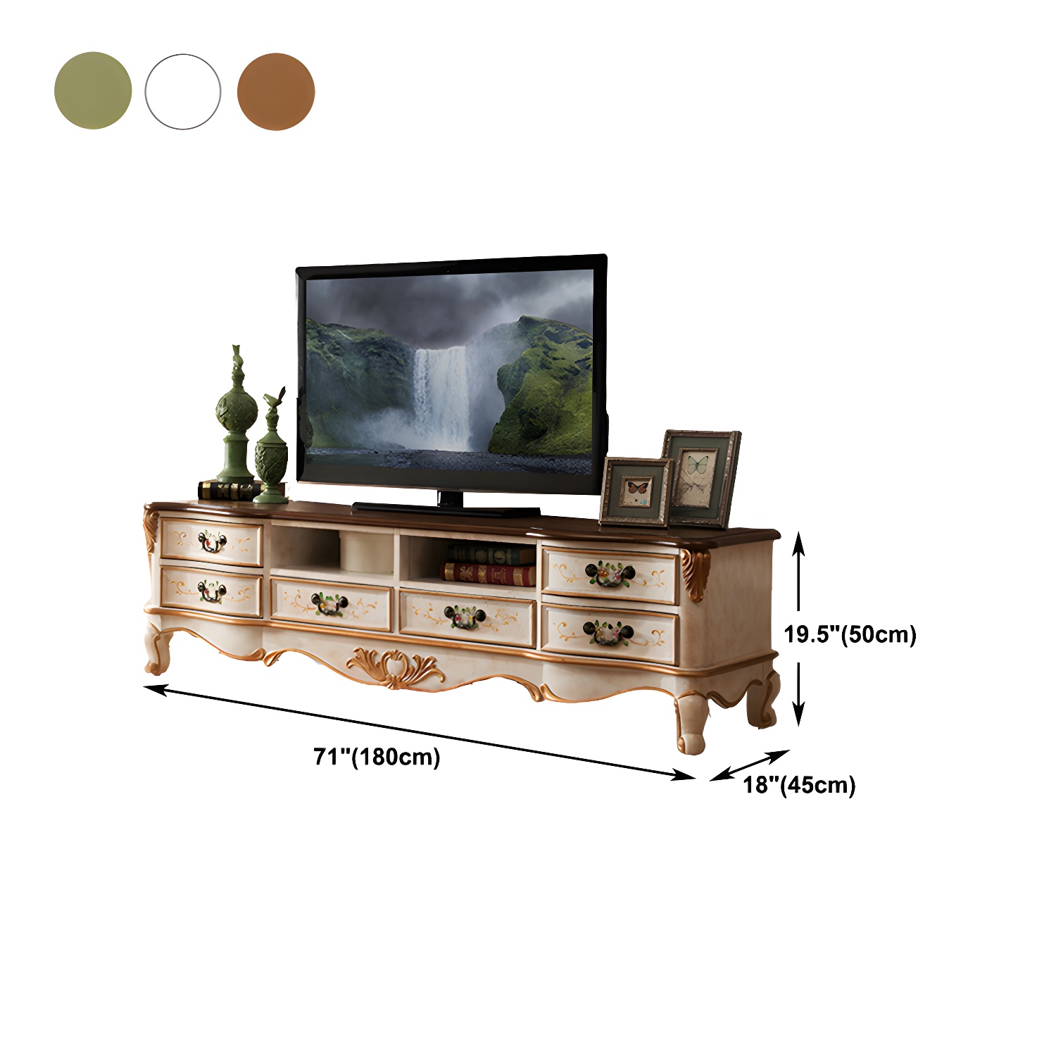 Vintage Birch Wood Media Console Matte Finish TV Media Stand with Drawers and Open Storage - image 12