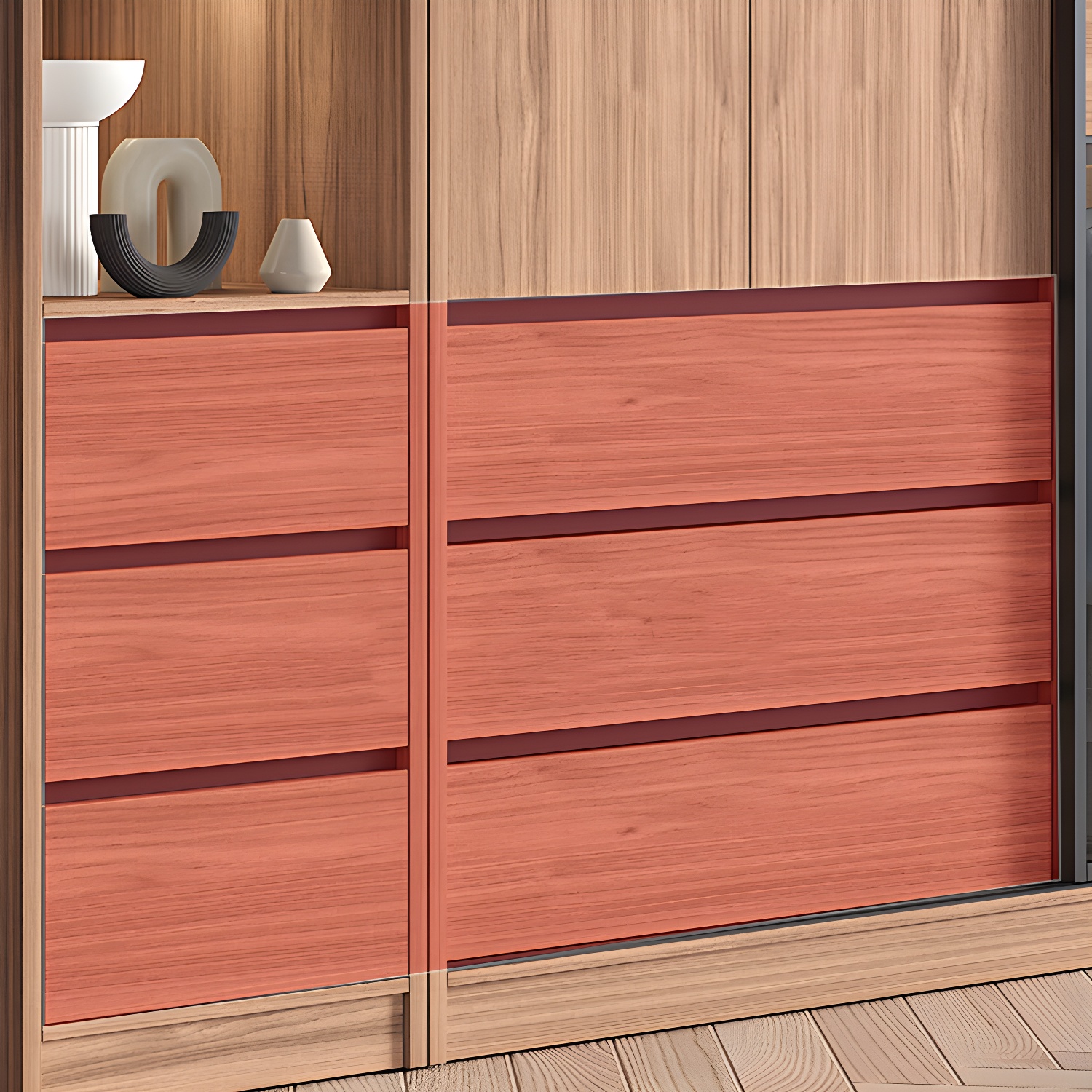 Glass and Wood Wardrobe Cabinet Brown Wardrobe Armoire with Garment Rod - image 9