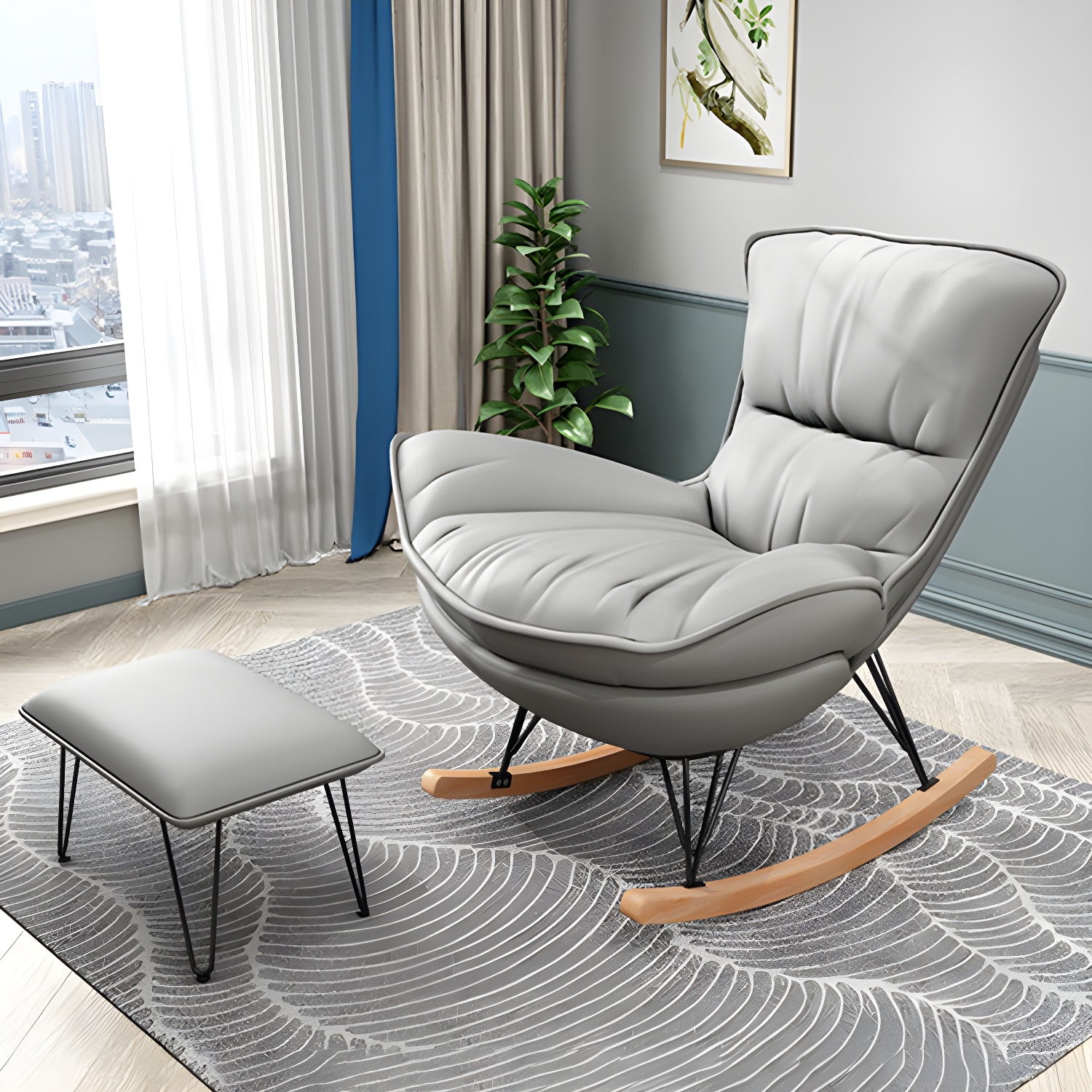Modern Rocking Chair Metal Frame Doll Cotton Filling Cushion Wingback Rocker Chair - image 6