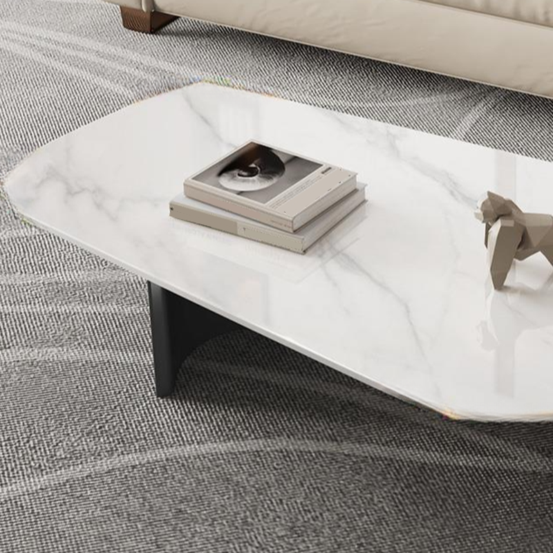 Modern Farmhouse Stone White Irregular Single Coffee Table with Twin Pedestal Base - image 11