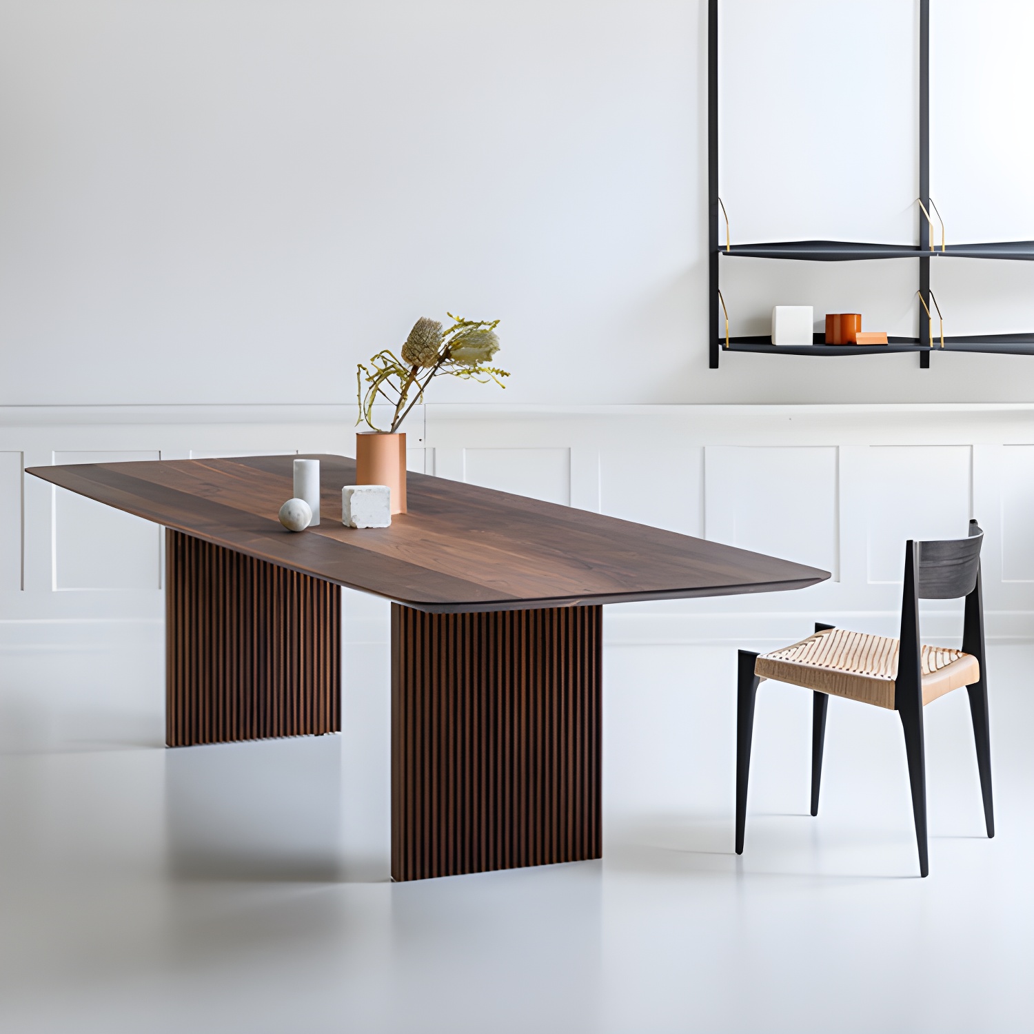 Pine Solid Wood Dining Site Table Modern Rectangle Double Pedestal Dining Table - image 5