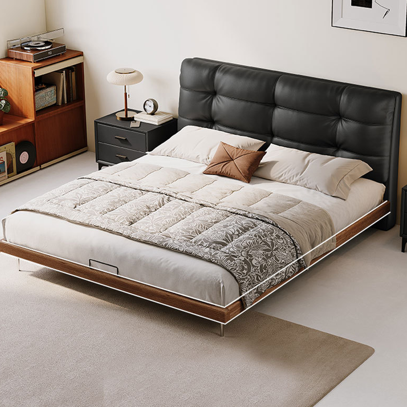Solid Color Platform Bed with Natural Wood Frame and Button-tufted Design for Living Room - image 8