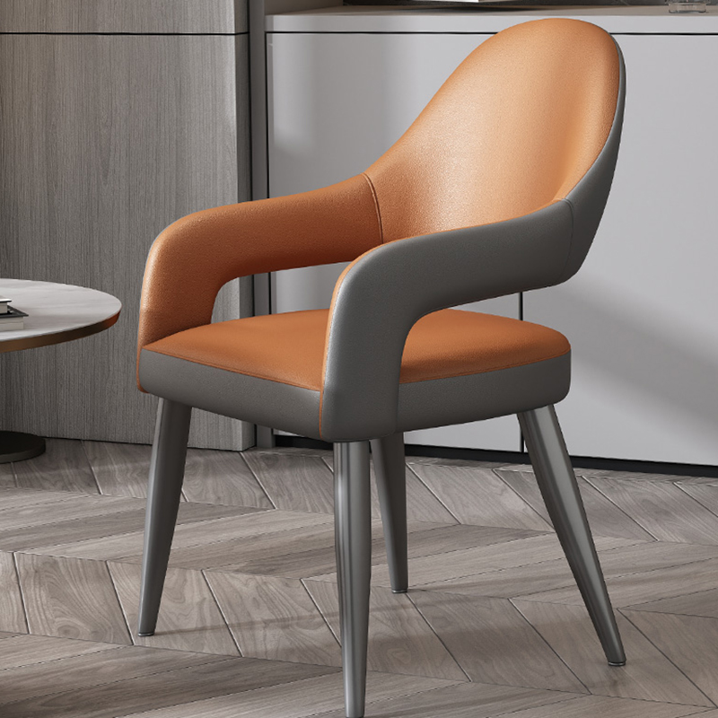 Faux Leather Arm Chair with Standard Back and Metal Legs in Gray for Kitchen & Dining - image 5
