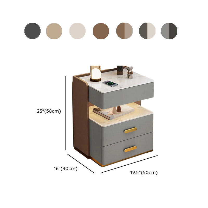 Postmodern Bedside Cabinet Nightstand with 2 Shelves and Sintered Stone Countertop - image 15