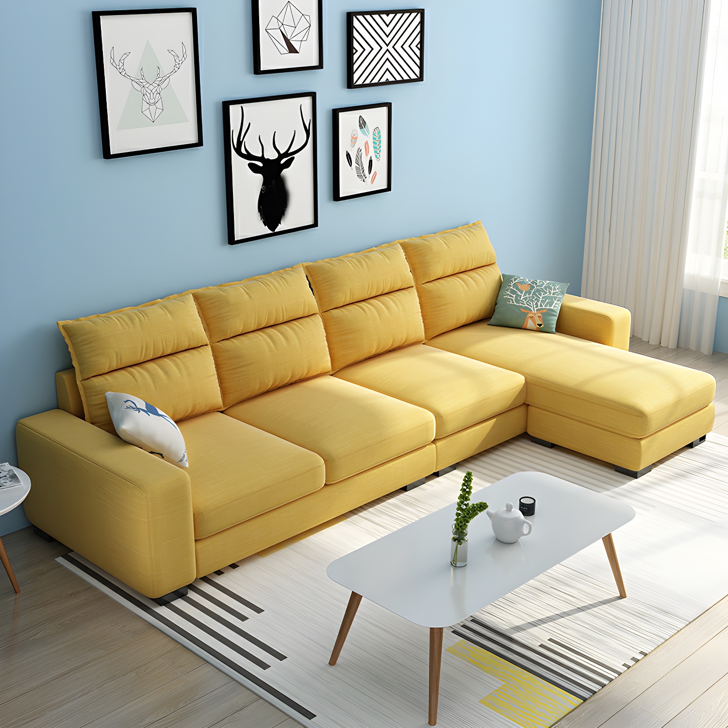Scandinavian Wood Frame L-Shaped Modular Sofa Chaise in 2 Piece Set with Black Legs - image 8