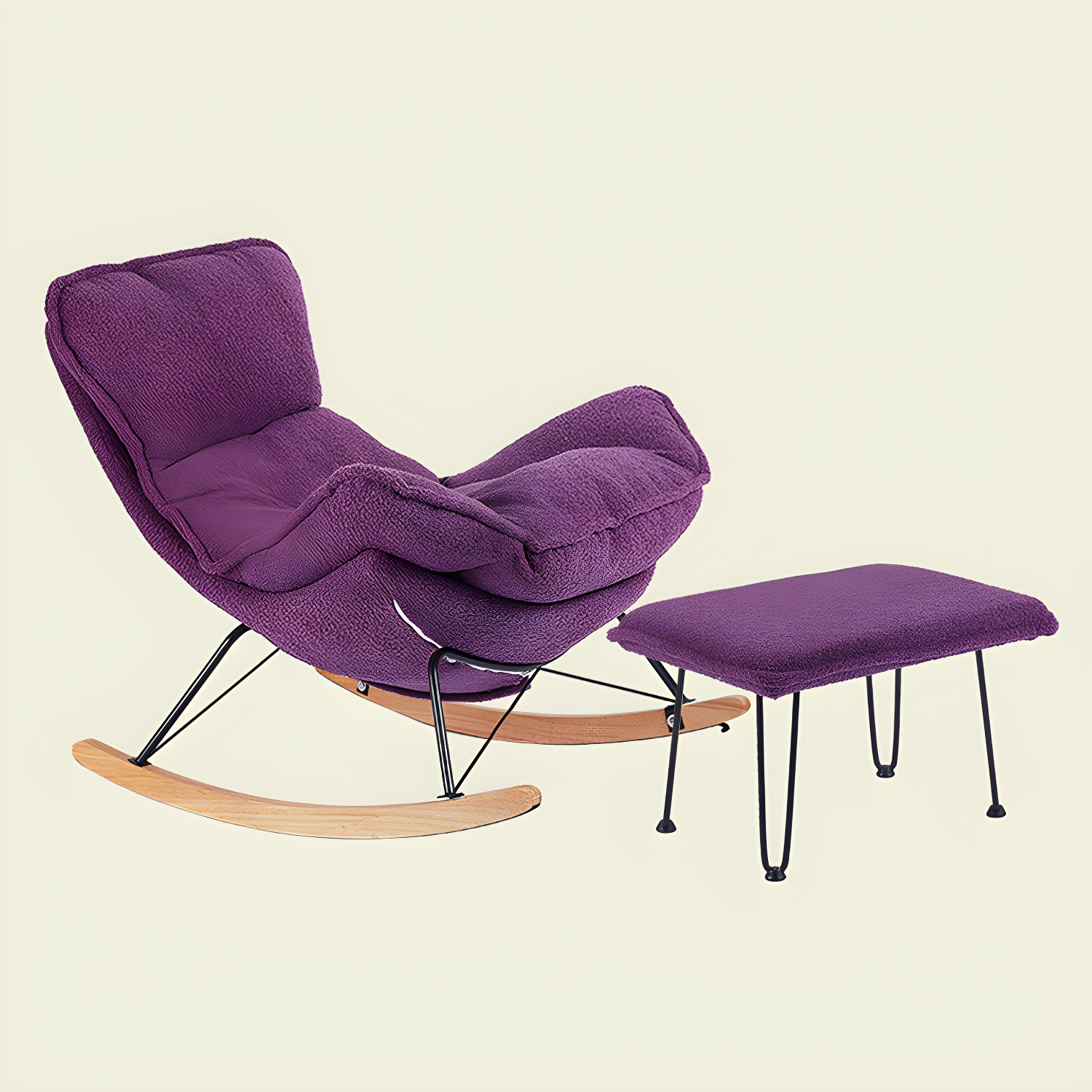 Contemporary Rocking Chair Fabric Upholstered Tufted Wing Chair Back Baby Rocking Chair - image 4