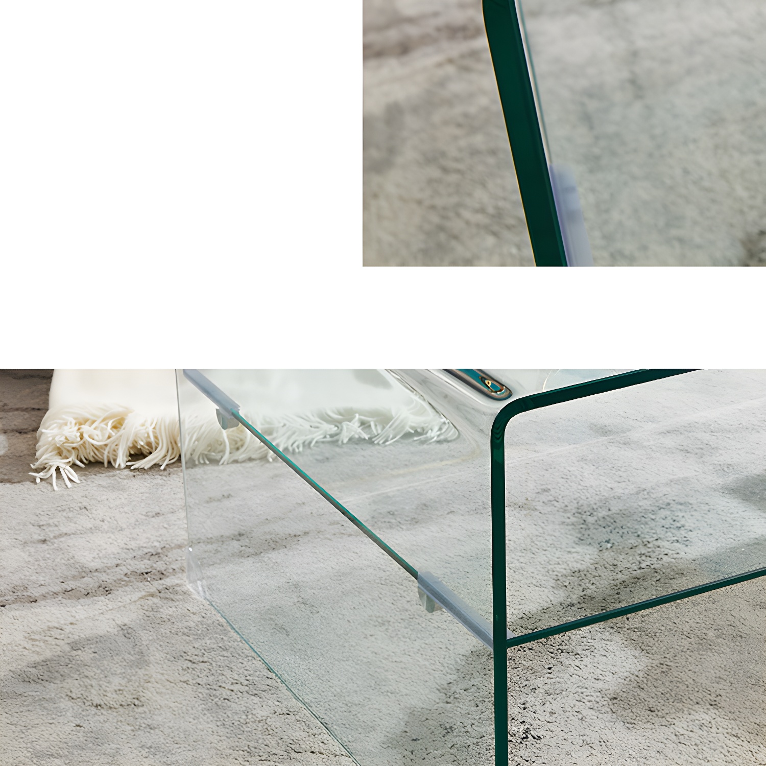 Modern Rectangle Glass Coffee Table Sled Base Cocktail Table with Shelf - image 6