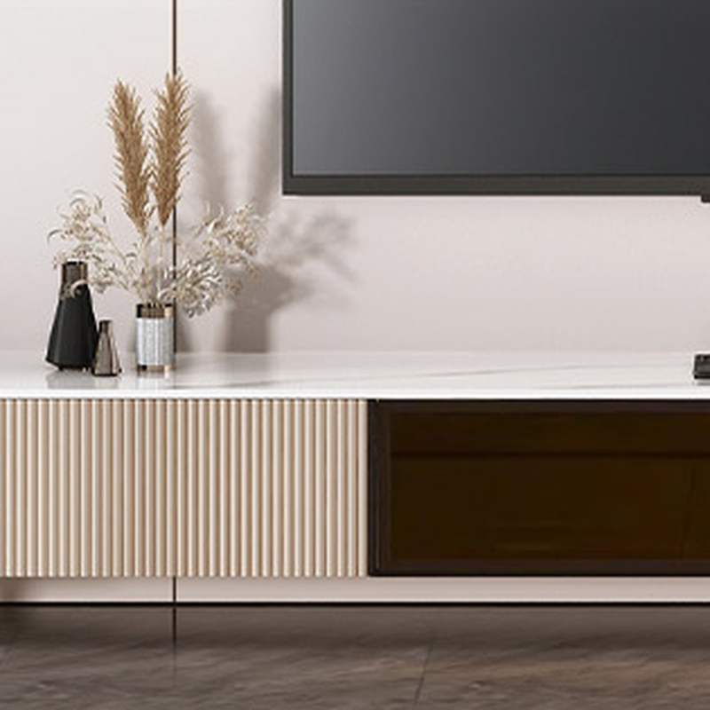 Art Deco Sintered Stone Rectangular TV Stand with 2 Drawers, Hutch, Cable Management, and Light - image 7