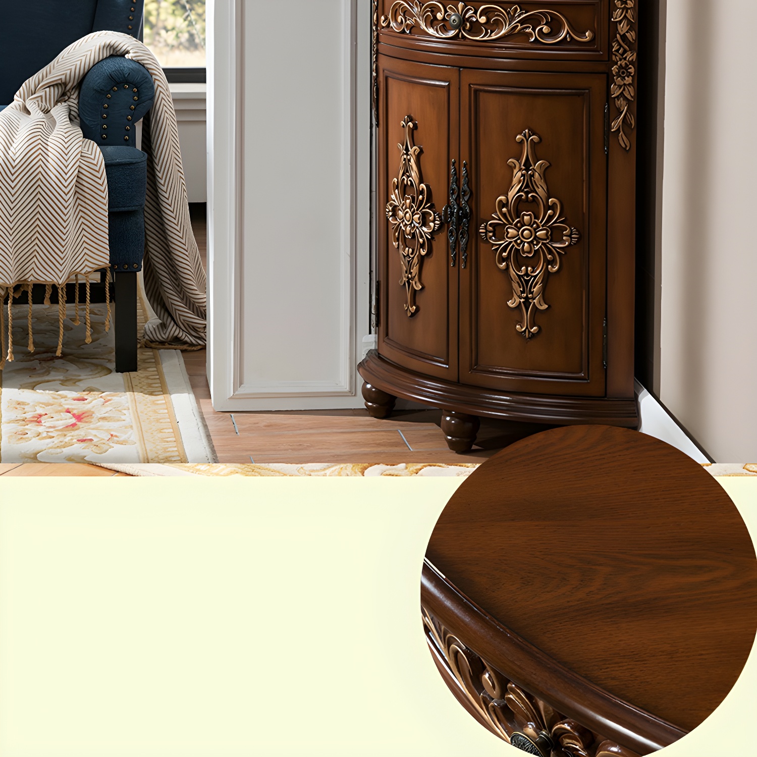 Traditional Bar Pulls Solid Wood Corner Accent Cabinet with Doors - image 13