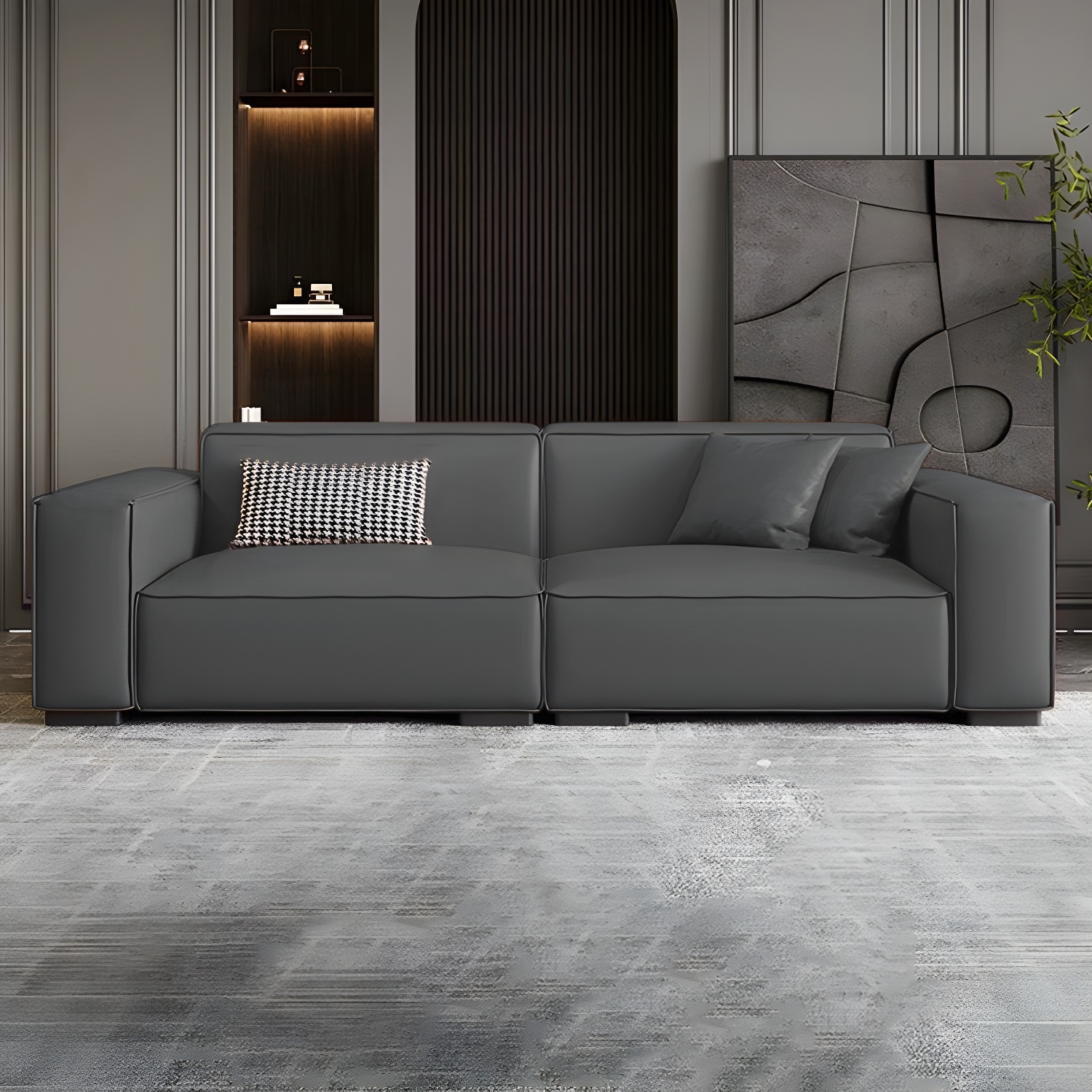 Extra Long Modern Wood Sofa with Stain Resistant Fabric and Seat for 5 People - image 7