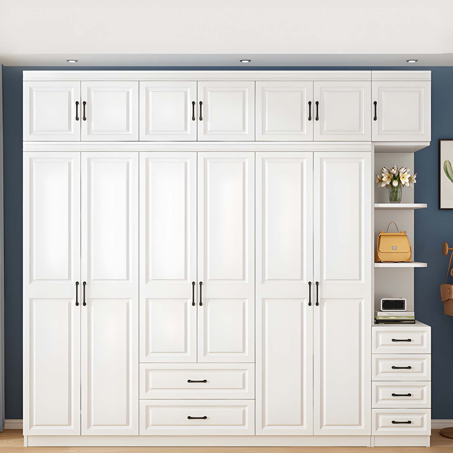 Modern White Wood Wardrobe Armoire with Soft-Close Drawers and Clothing Rod - image 3