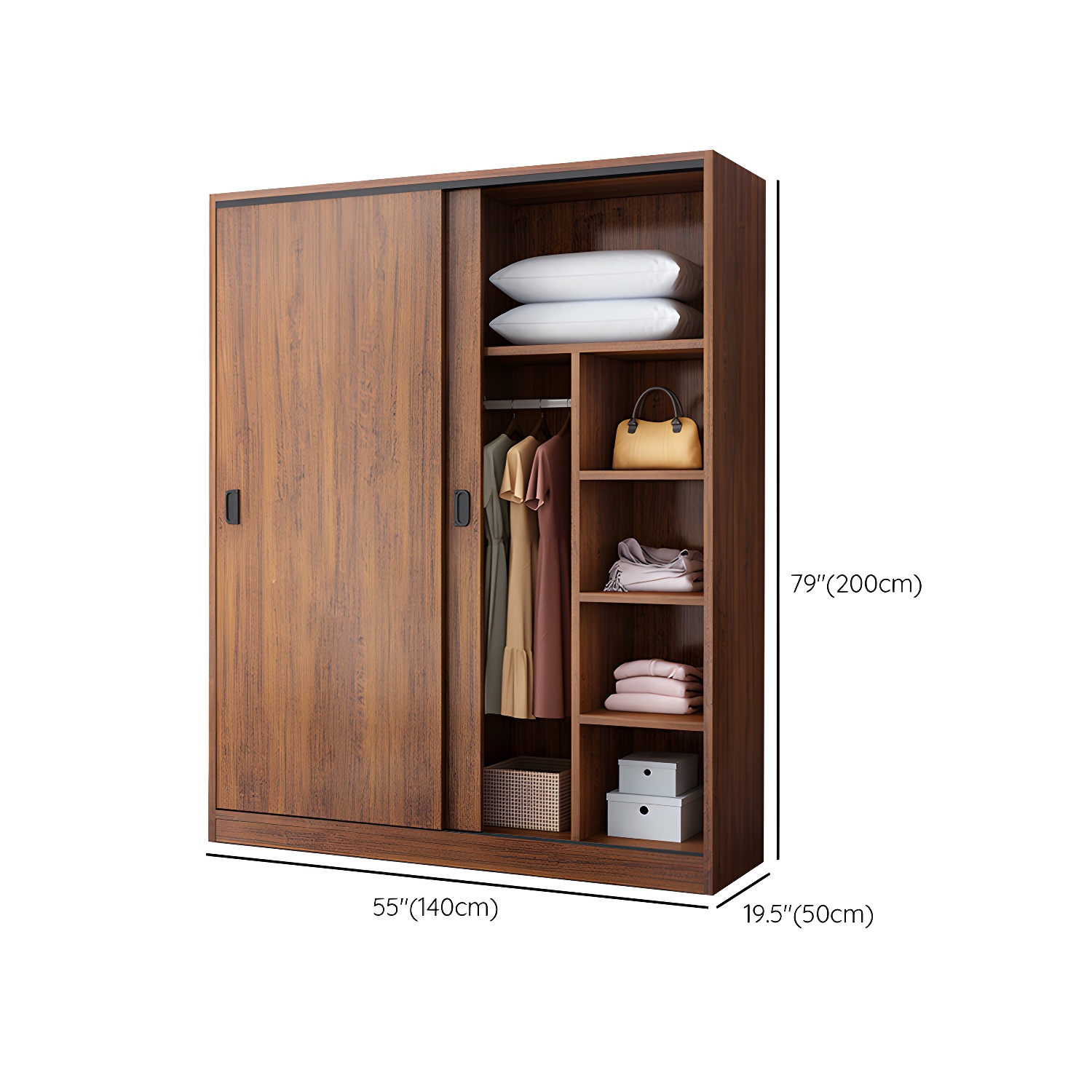 Solid Wood Frame Wardrobe Freestanding Wardrobe with Sliding Doors - image 14