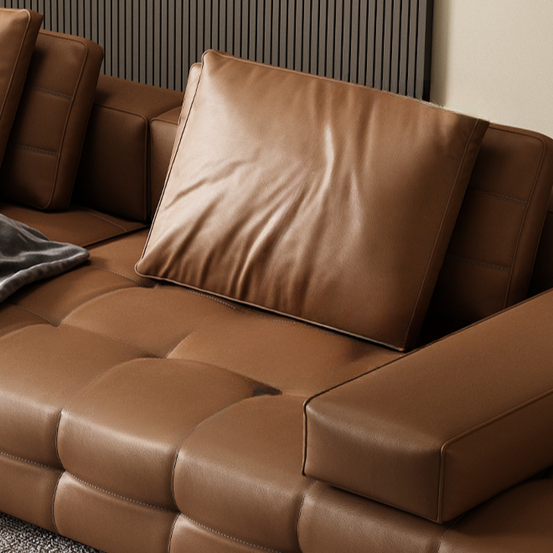Tear Resistant Standard Sofa in Coffee Leather with 4 Pillows - image 5