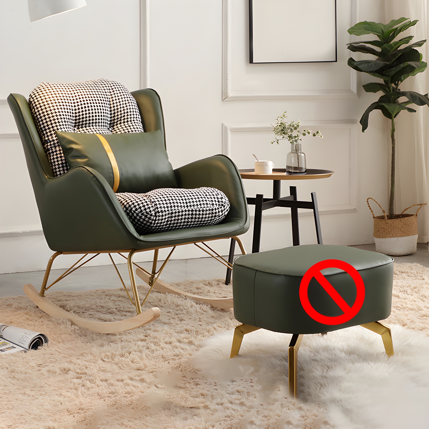 Contemporary Rocking Chair Rubber Wood Frame Wing Chair Back Indoor Rocking Chair - image 3