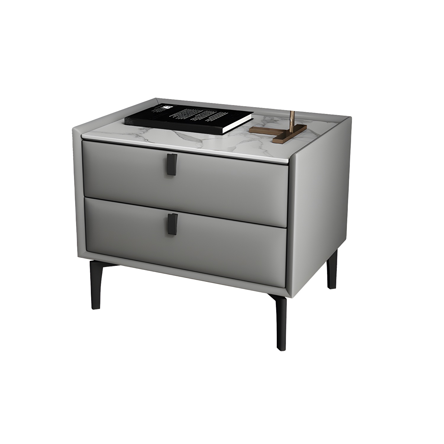 Solid Wood Bedside Table, Modern 2 - Drawer Stone Top Nightstand - image 15