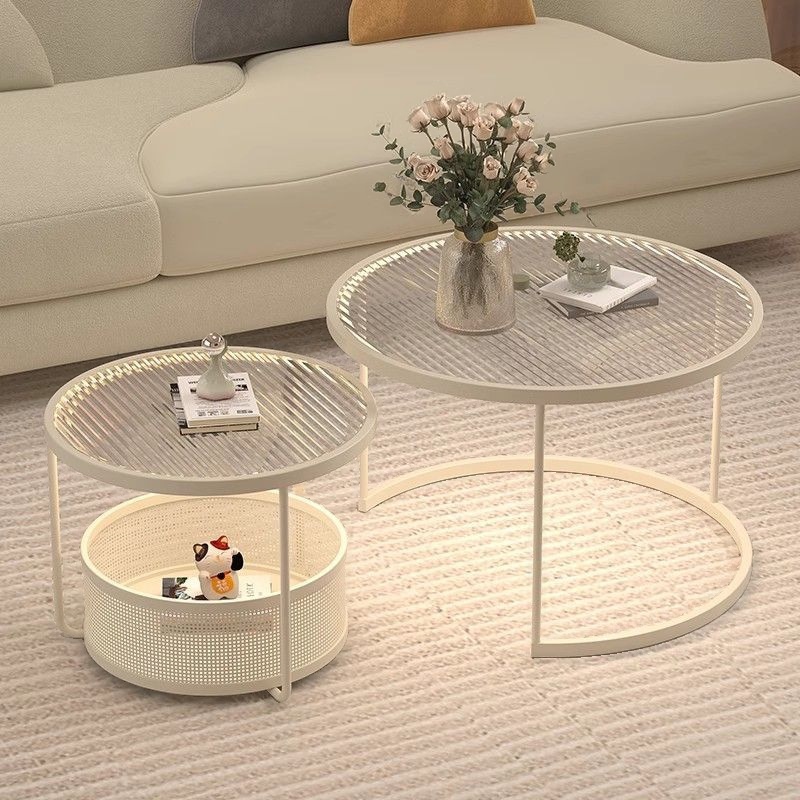 Tan/Transparent Glass Top Nested Accent Table with Frame Base and Stockroom Storage - image 3