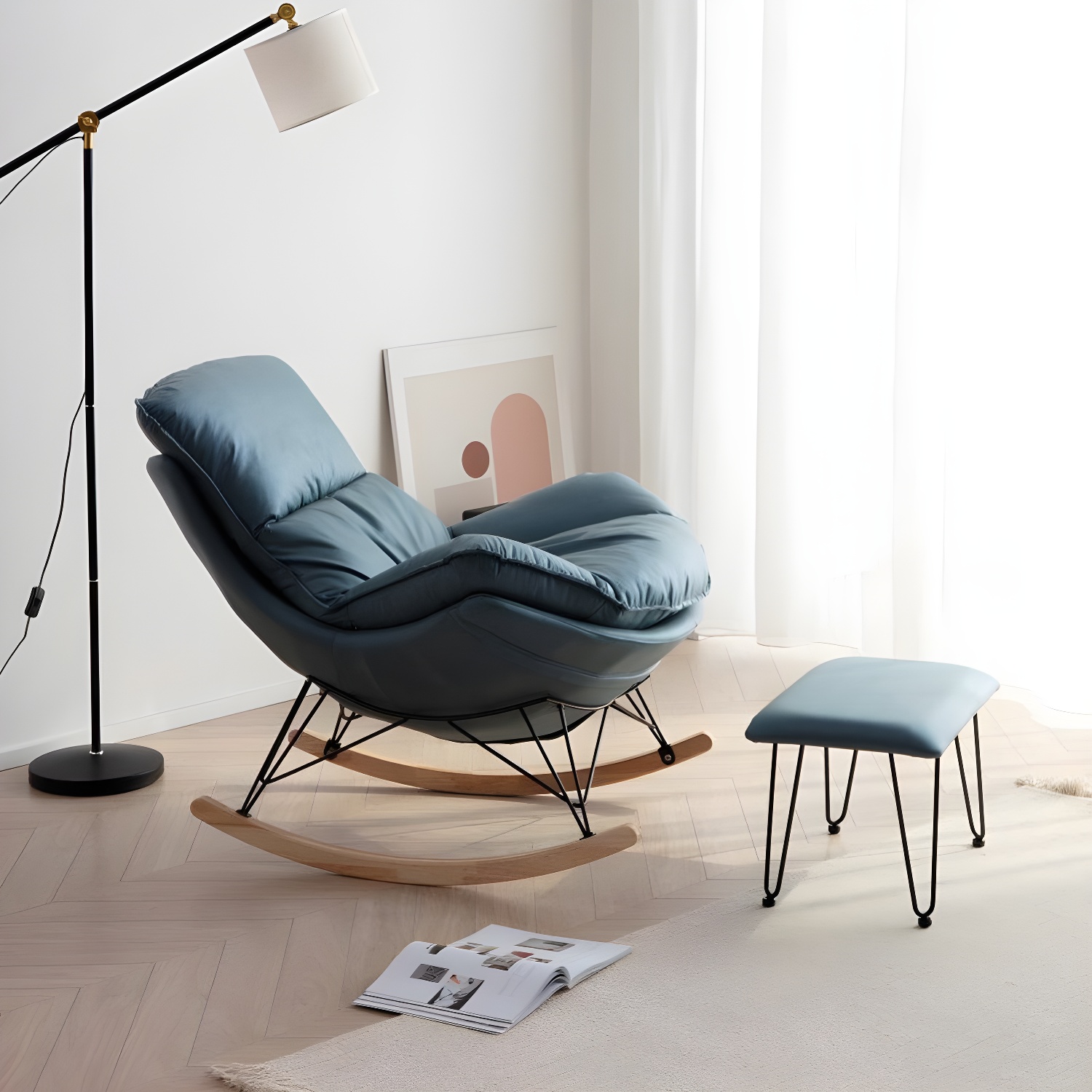 Contemporary Style Nursery Sofa Rocking Chair Indoor Rocking Chair with Ottoman