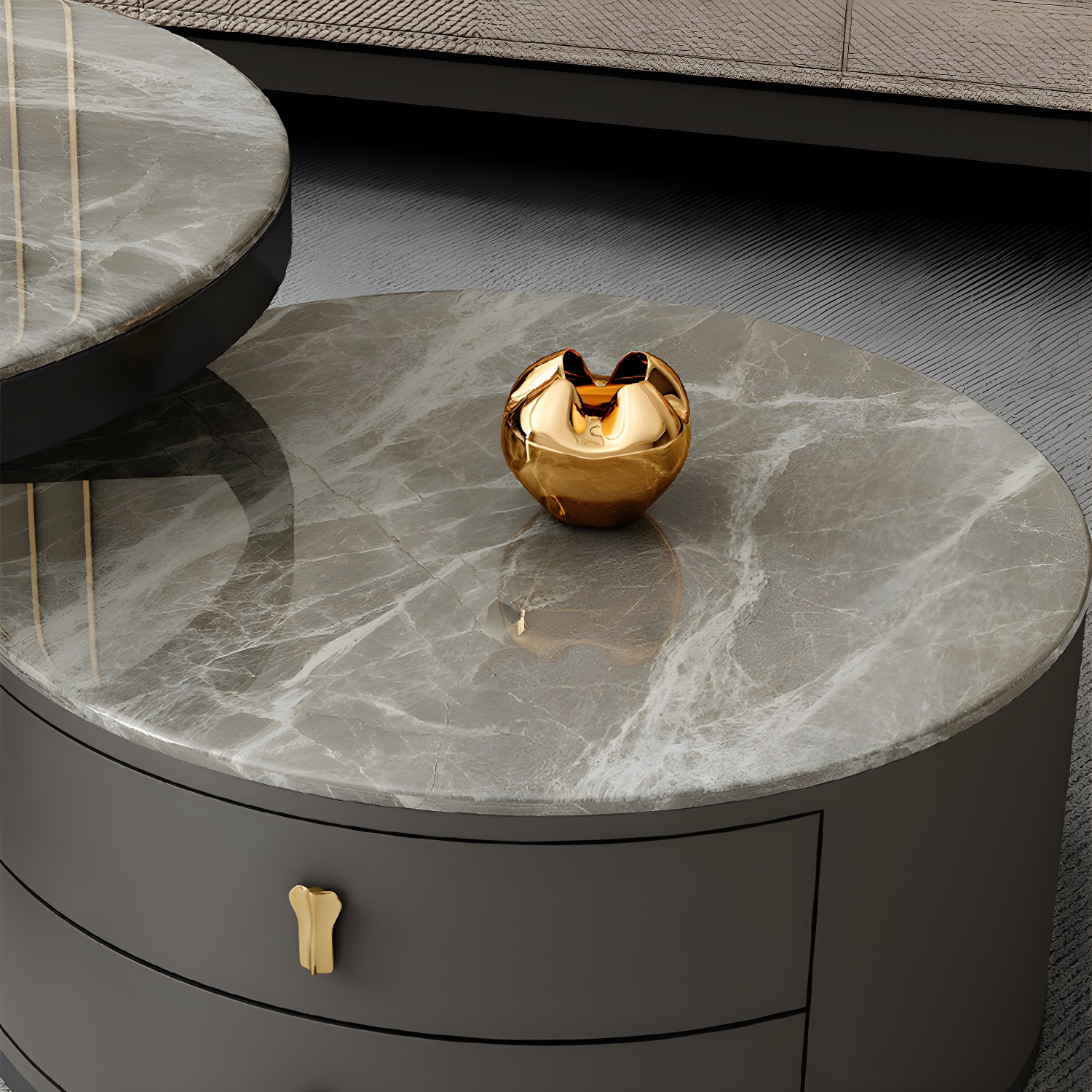 Modern Coffee Cocktail Table Round Nesting Coffee Table Set with Drawer - image 12