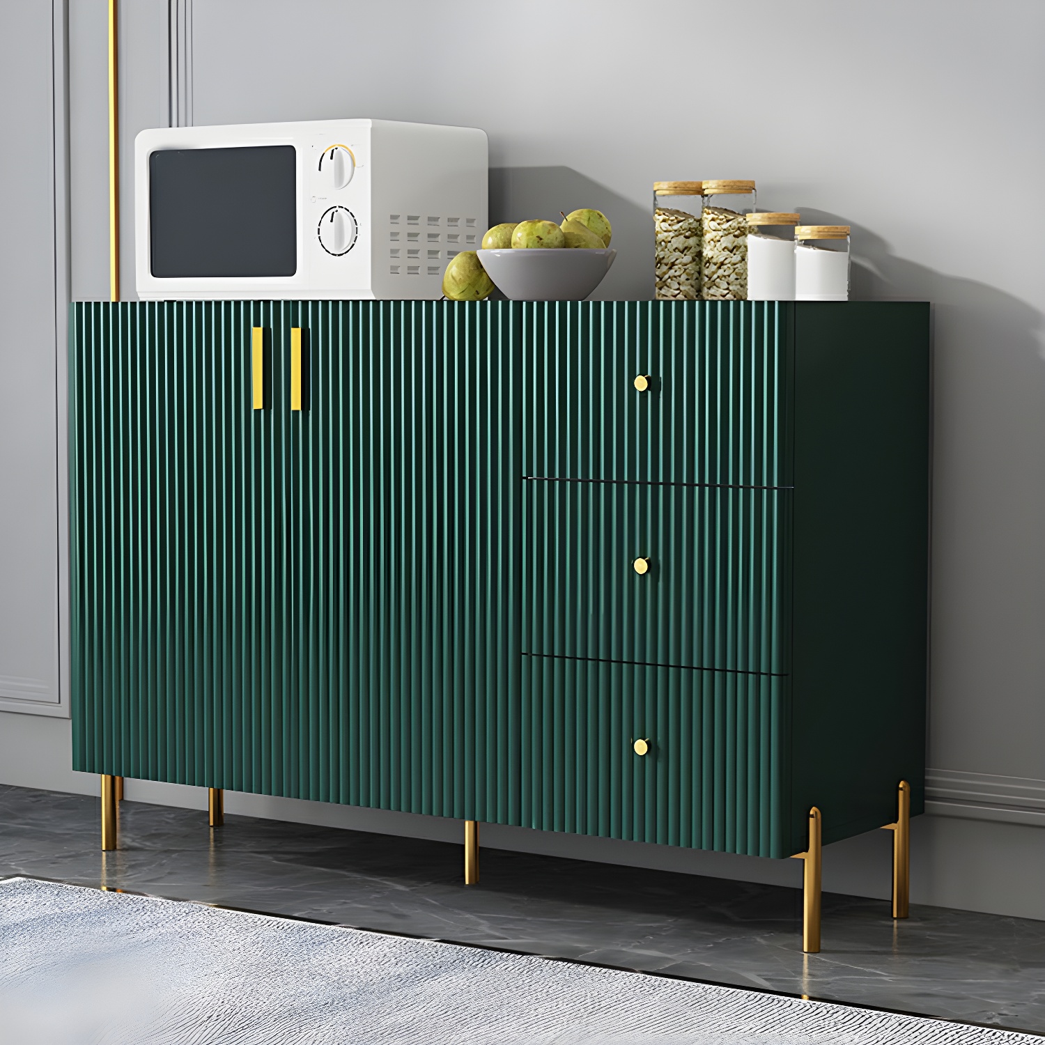 Living Room Glam Faux Wood Sideboard with Shelves and 3 Drawers - image 14