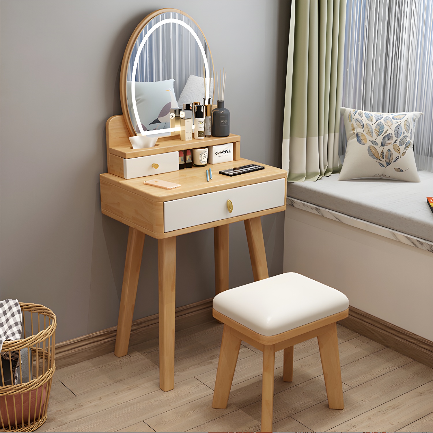 Traditions Dressing Table Bedroom Solid Wood with Drawer Mirror Make-up Vanity