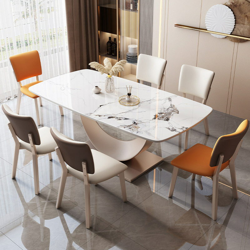 Contemporary Stone Top Dining Table with Metal Pedestal Base - image 4