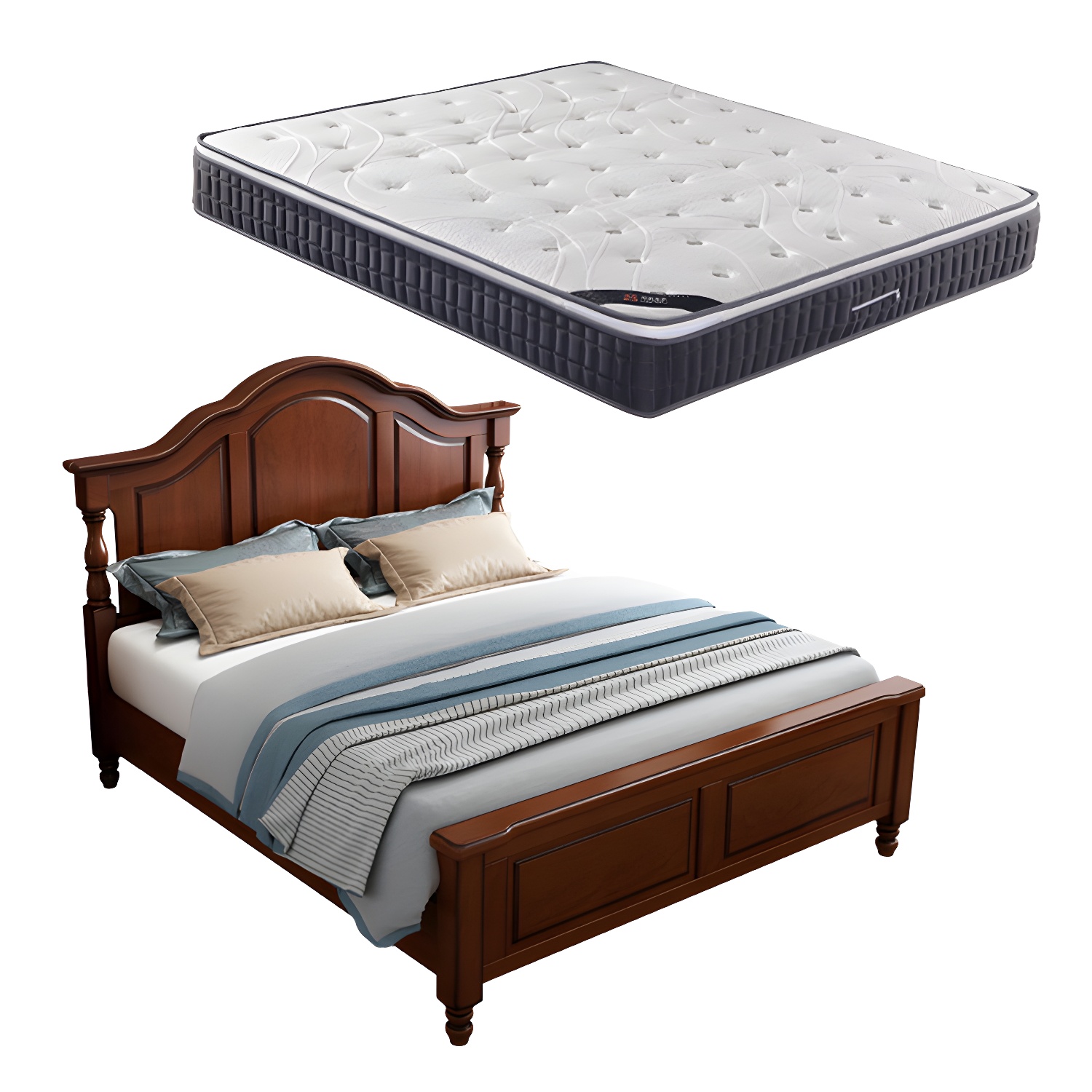 Contemporary Brown Bed Frame Solid Wood Bed with Arched Headboard - image 13