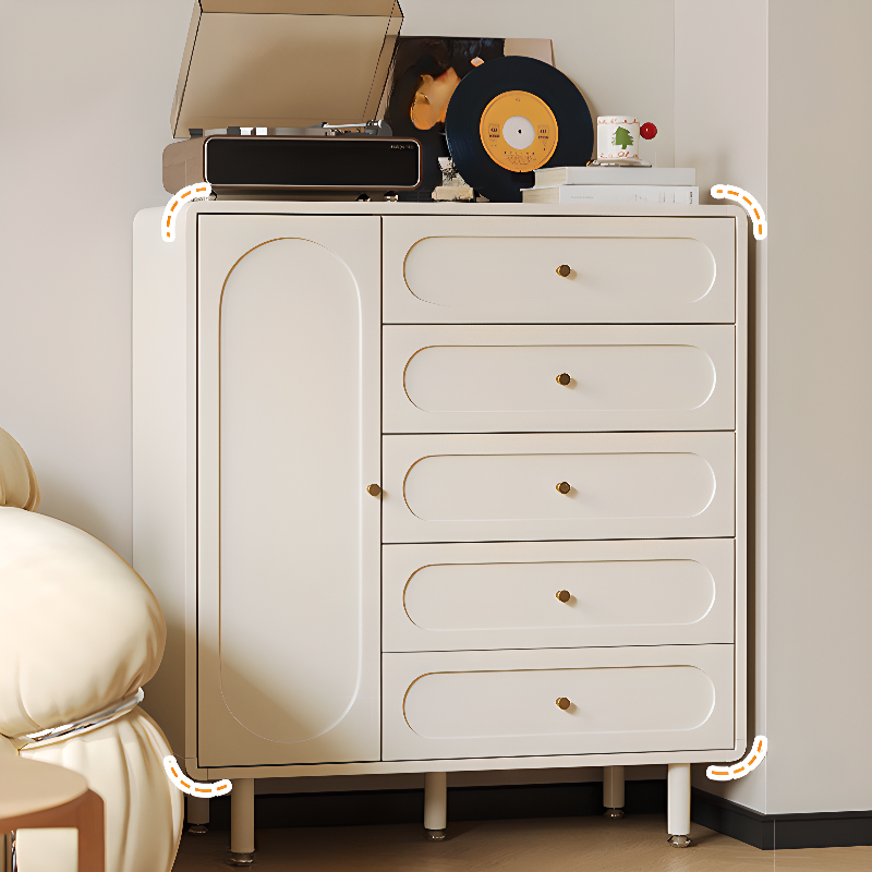 Chalk Modish Composite Wood Console Dresser with 5 Drawers and Hutch, 3 Interior Shelves, Horizontal - image 2