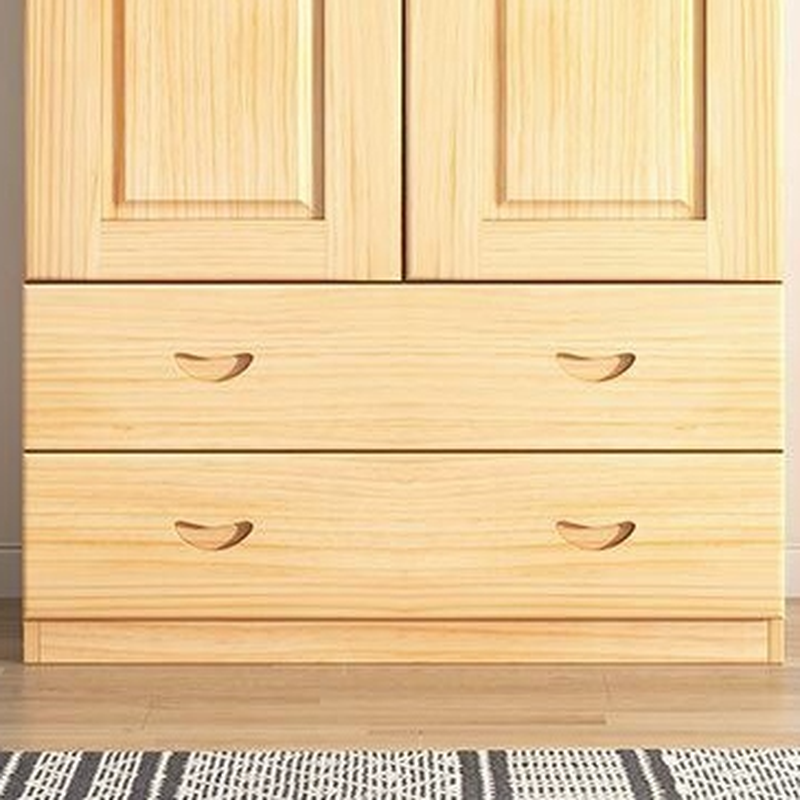 Natural Finish Modish Pine Wood Wardrobe Closet with Soft Close Drawer, Soft Close Door, Interior Shelves, and Clothing Rod - image 6