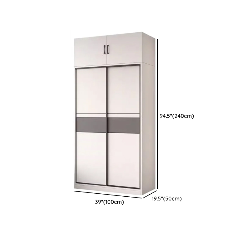 White Minimalist Manufactured Wood Wardrobe Closet with Interior Shelves and Clothing Rod - image 18