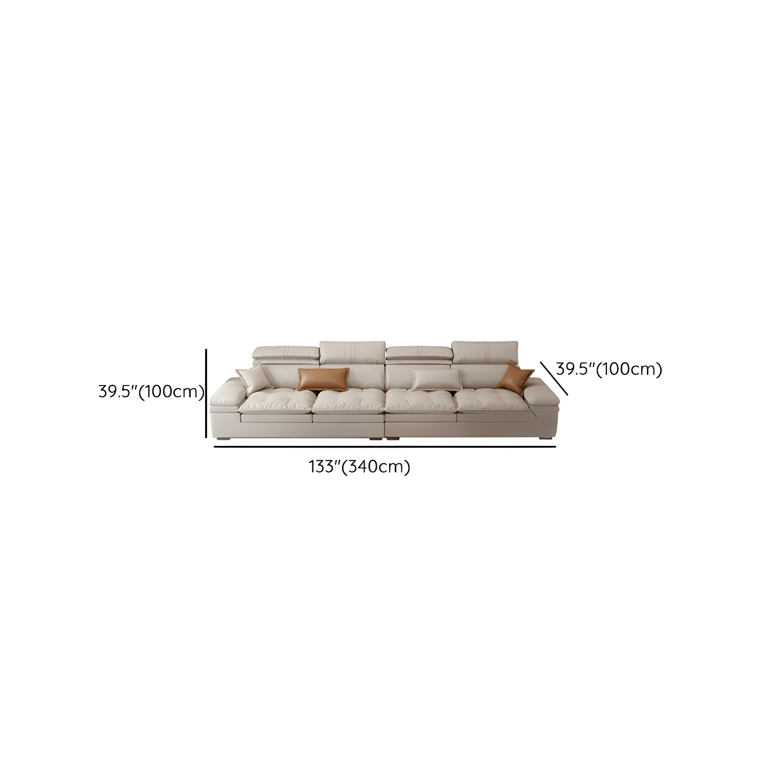 Modern Beige Faux Leather Stationary Sectional Sofa with Adjustable Headrest and Wood Frame - image 8