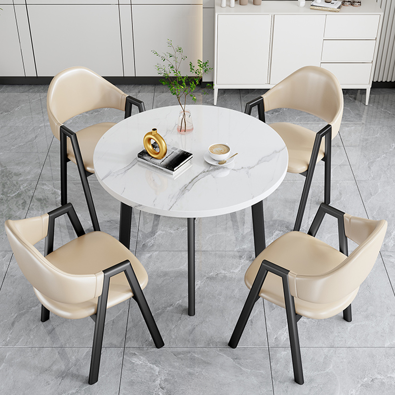 Dining Table Set with Rounded Shape and Padded Chair Back, Featuring Armrest and White Separable Table Top - image 9