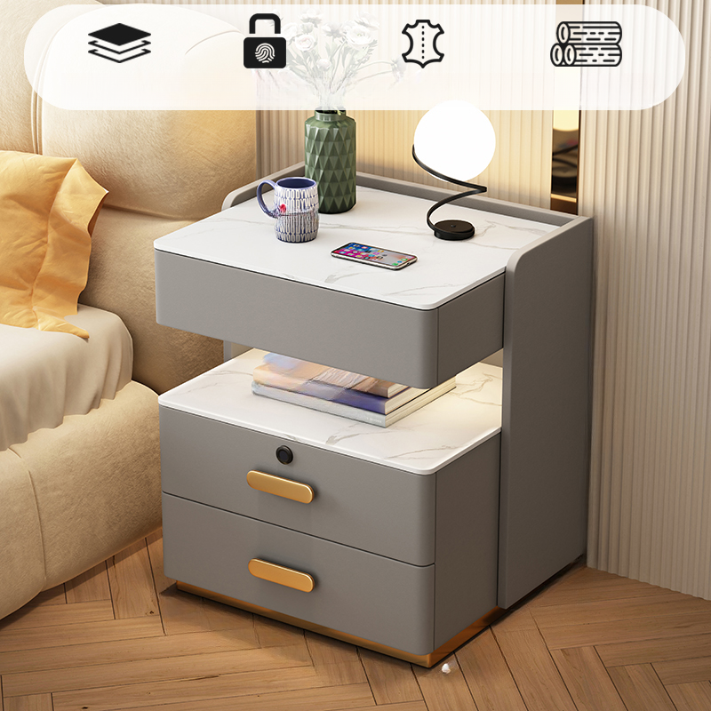 Modern Simple Style Nightstand With Drawer Storage, Stone Countertop, and Integrated Lighting - image 4