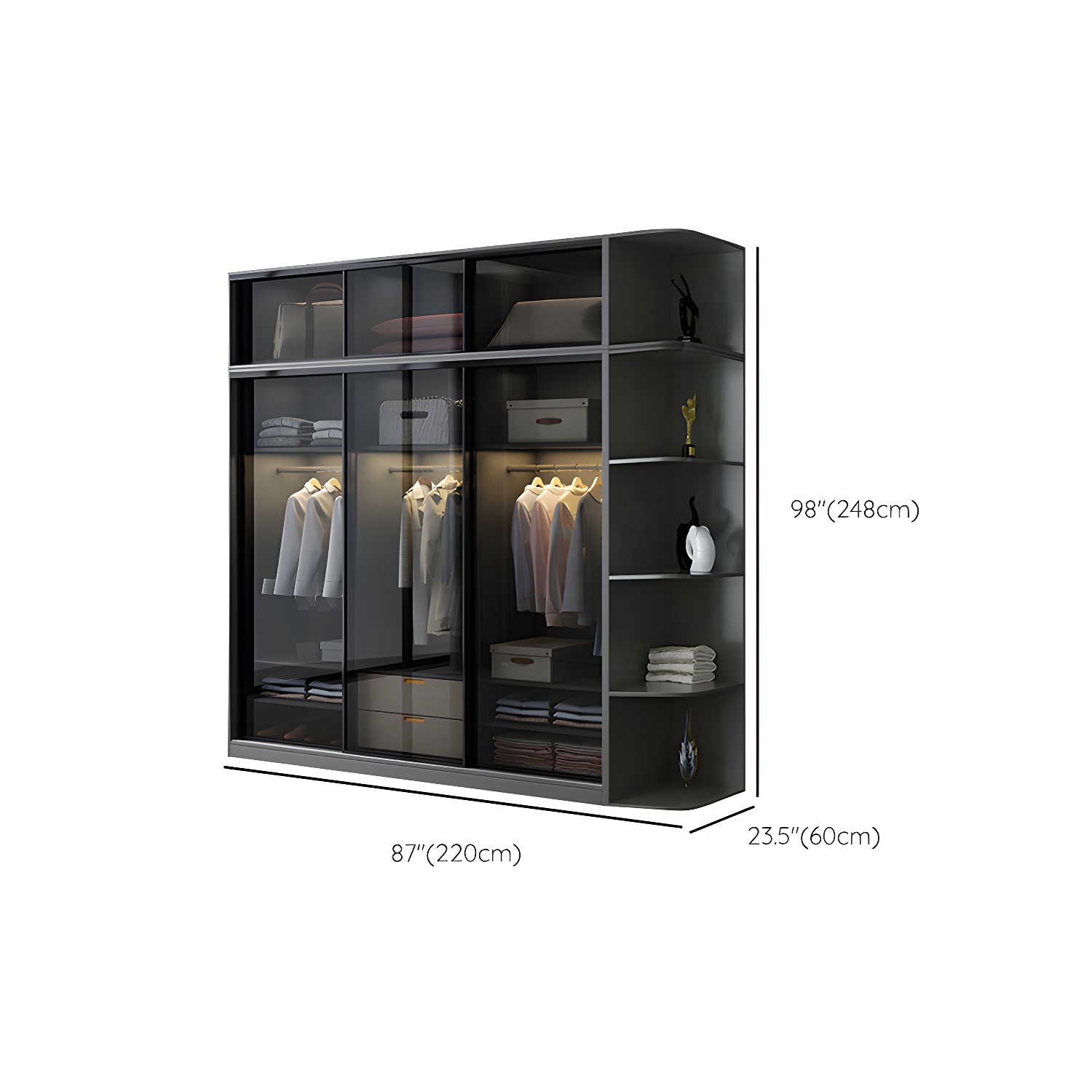 Black Wardrobe Cabinet Contemporary Glass Wardrobe Armoire for Home - image 28