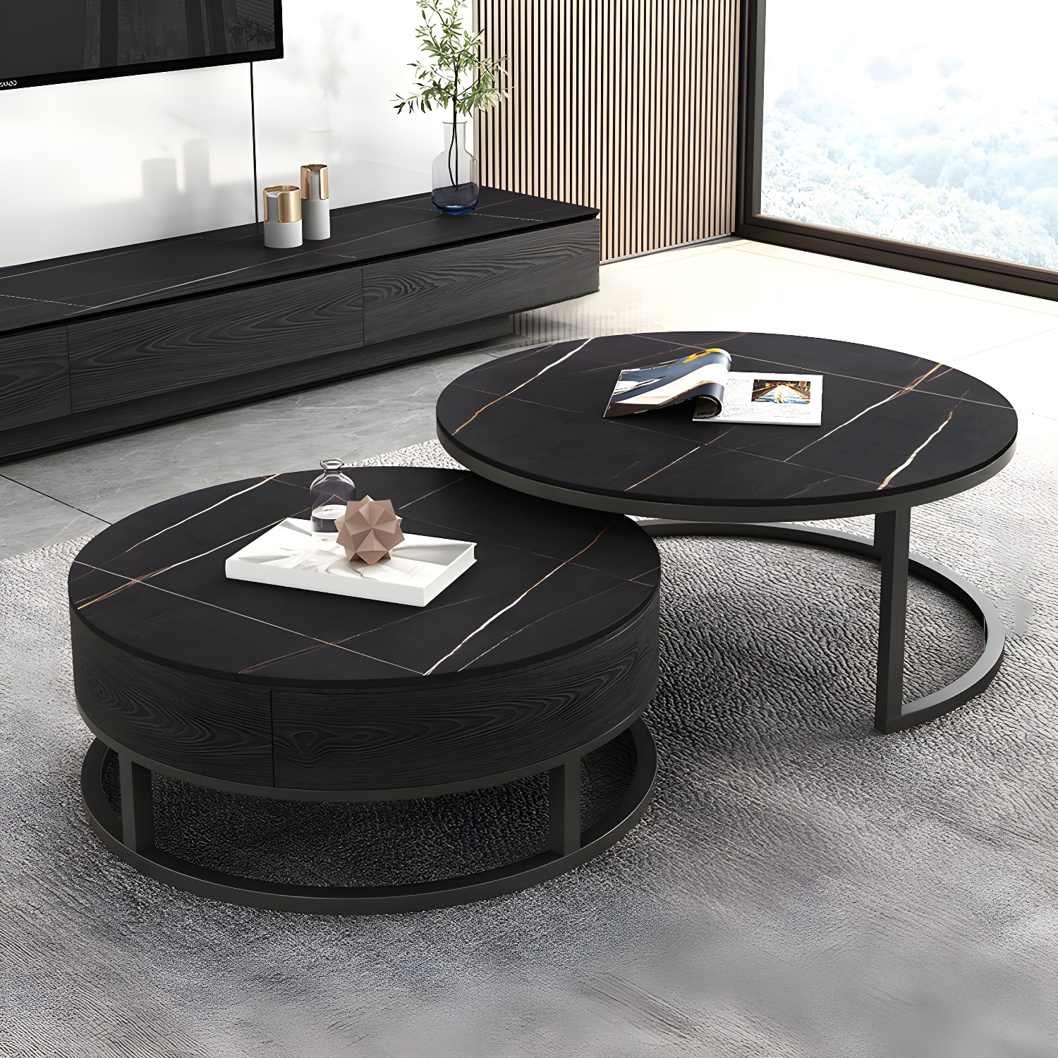 Slate Coffee Table Slate Nesting Coffee Table Set with Storage Drawer